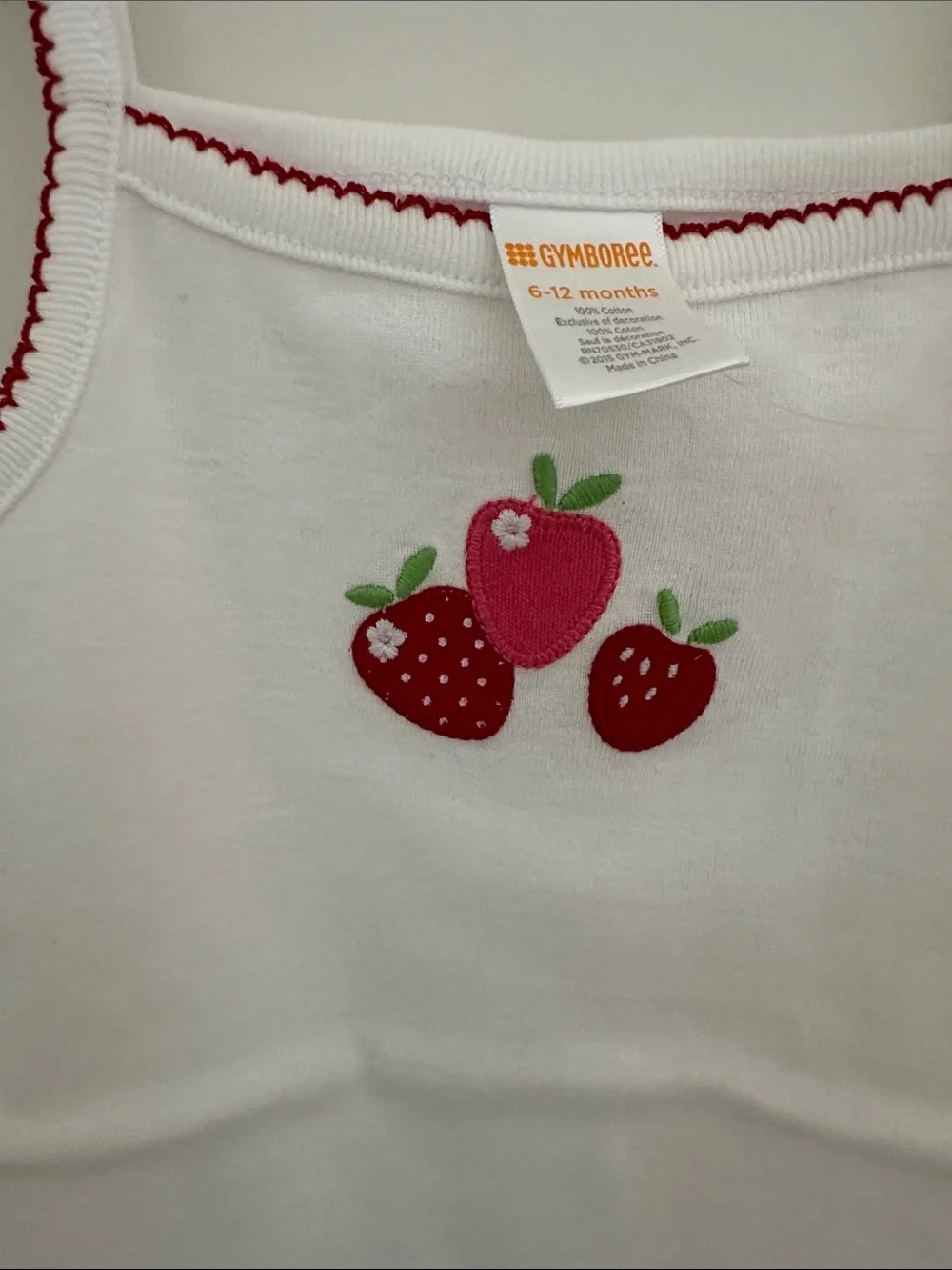 Gymboree White Onesie with Red Strawberry Appliqués